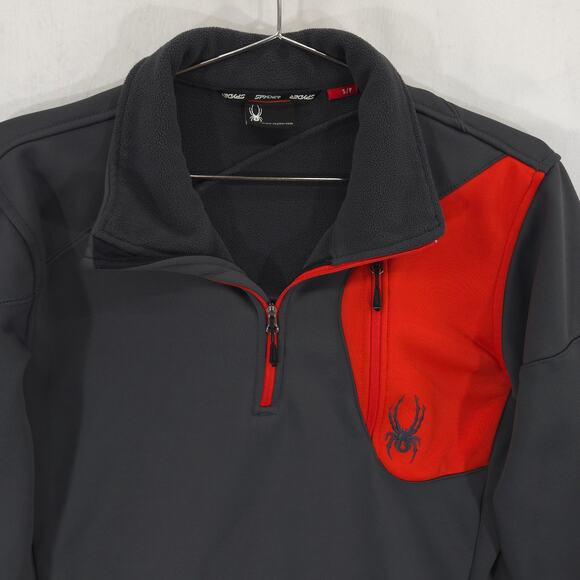 Spyder Jacket Mens S Gray Bandit Half Zip Logo Long Sleeve Fleece Pullover - Picture 2 of 13